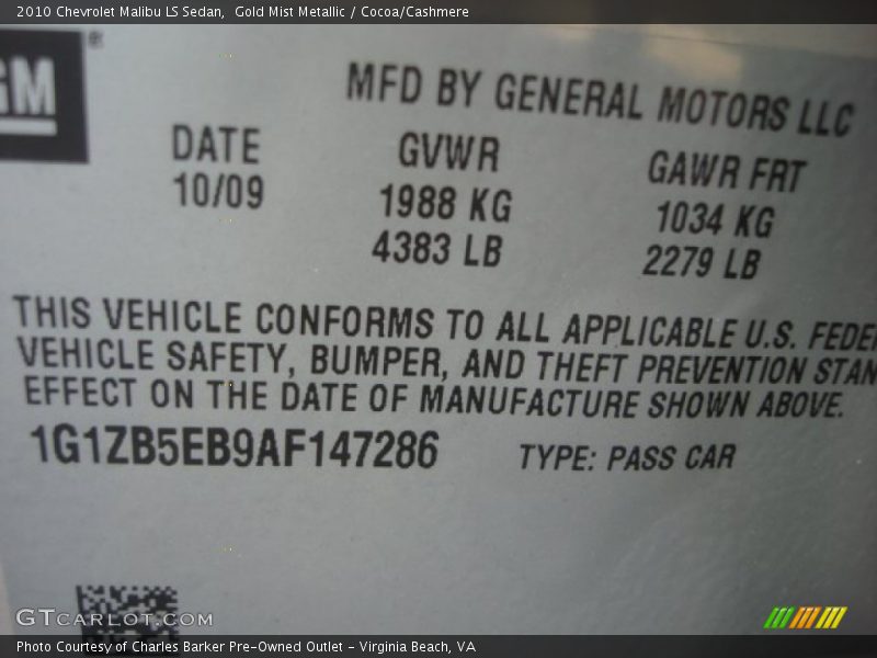Gold Mist Metallic / Cocoa/Cashmere 2010 Chevrolet Malibu LS Sedan