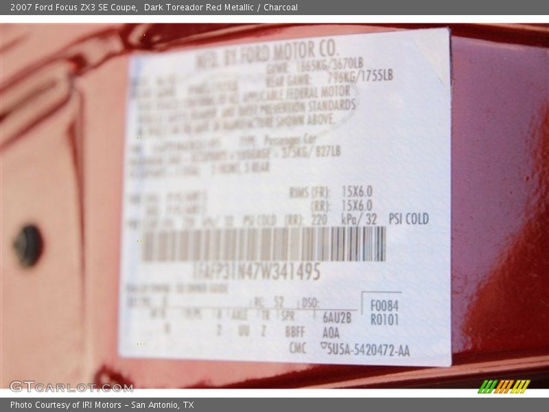 Dark Toreador Red Metallic / Charcoal 2007 Ford Focus ZX3 SE Coupe