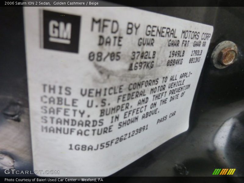 Golden Cashmere / Beige 2006 Saturn ION 2 Sedan