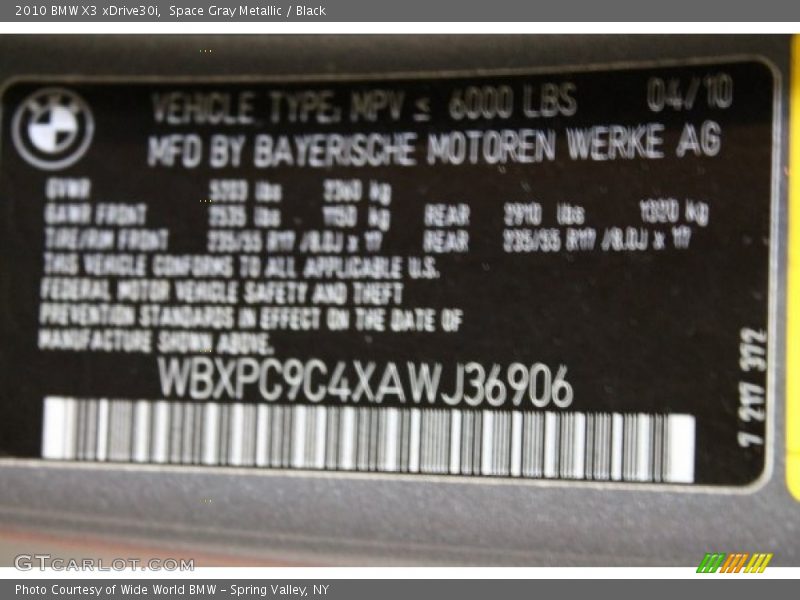 Space Gray Metallic / Black 2010 BMW X3 xDrive30i