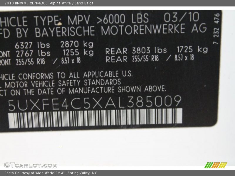 Alpine White / Sand Beige 2010 BMW X5 xDrive30i