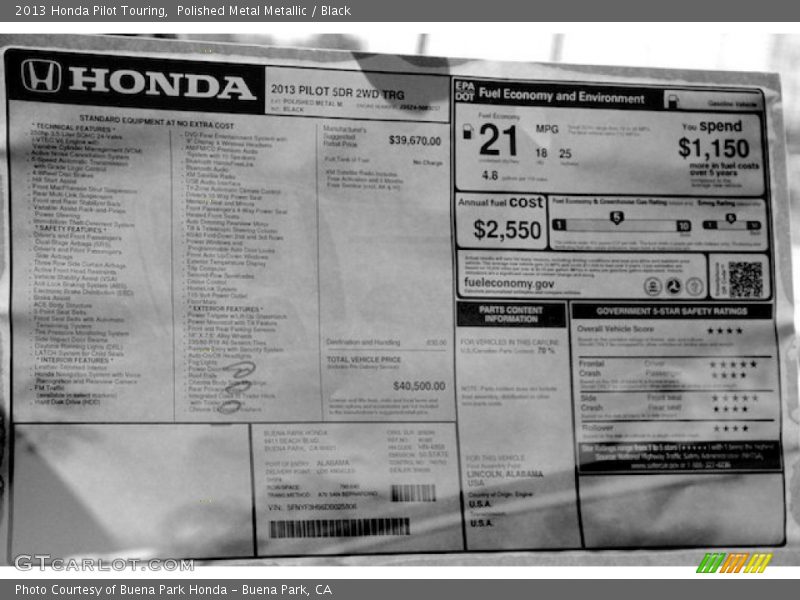 Polished Metal Metallic / Black 2013 Honda Pilot Touring