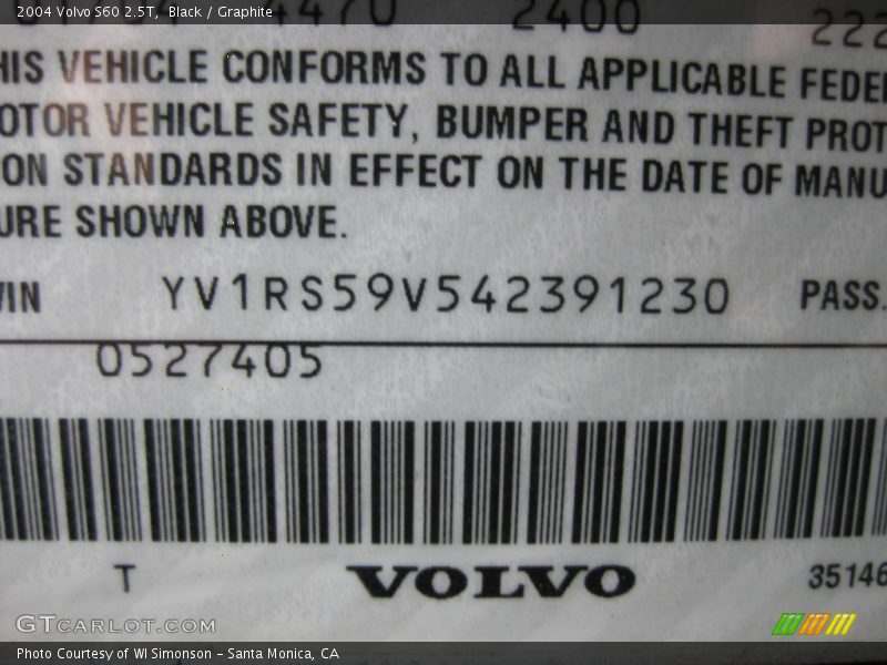 Black / Graphite 2004 Volvo S60 2.5T