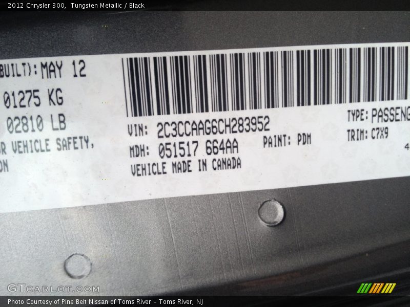 Tungsten Metallic / Black 2012 Chrysler 300