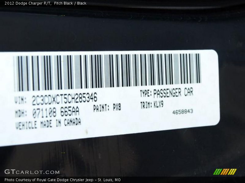 Pitch Black / Black 2012 Dodge Charger R/T