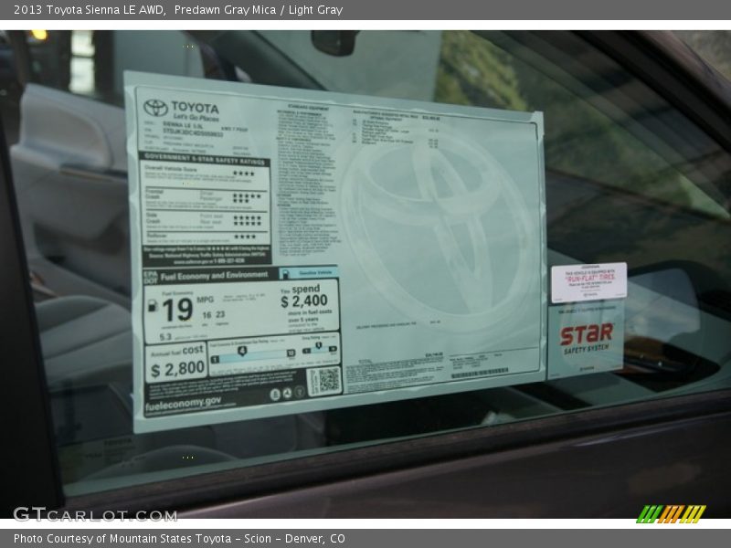 Predawn Gray Mica / Light Gray 2013 Toyota Sienna LE AWD