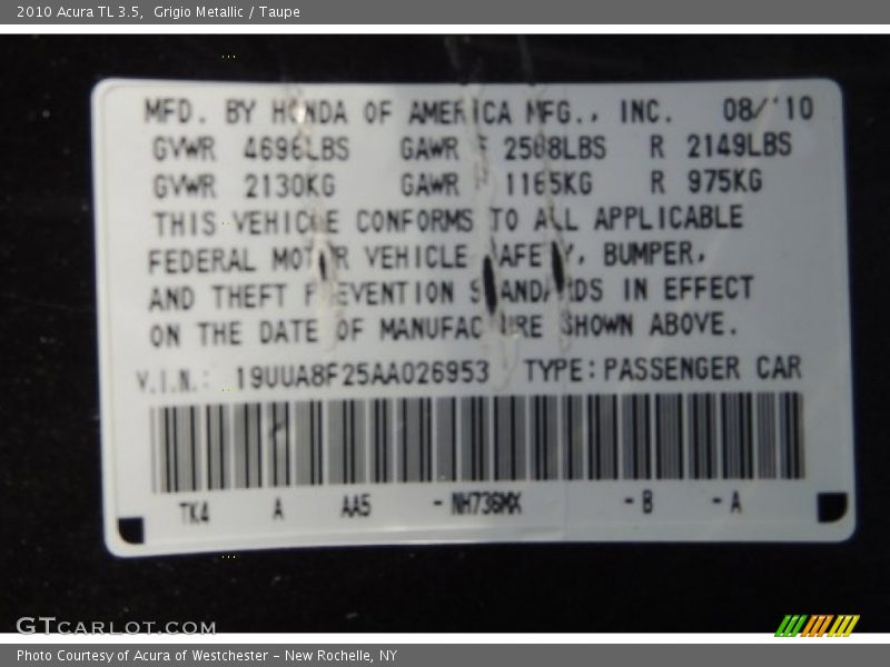 Grigio Metallic / Taupe 2010 Acura TL 3.5