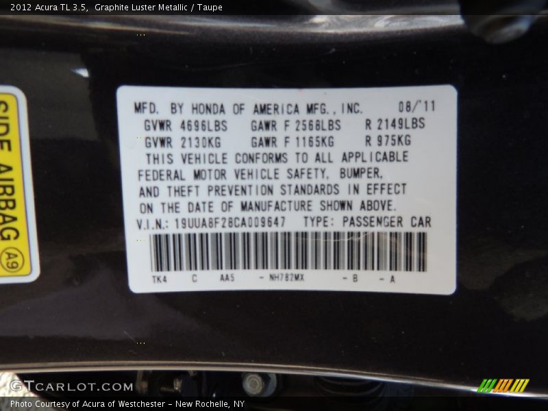 Graphite Luster Metallic / Taupe 2012 Acura TL 3.5