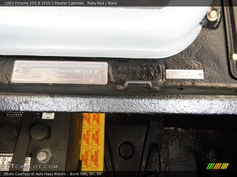 Info Tag of 1963 356 B 1600 S Reutter Cabriolet