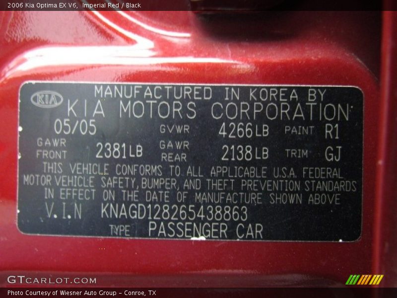 Imperial Red / Black 2006 Kia Optima EX V6