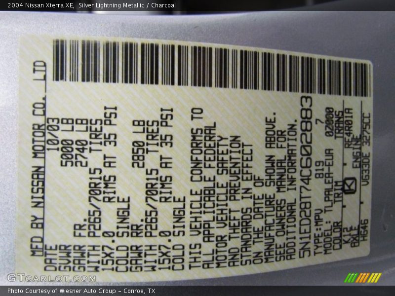 Silver Lightning Metallic / Charcoal 2004 Nissan Xterra XE