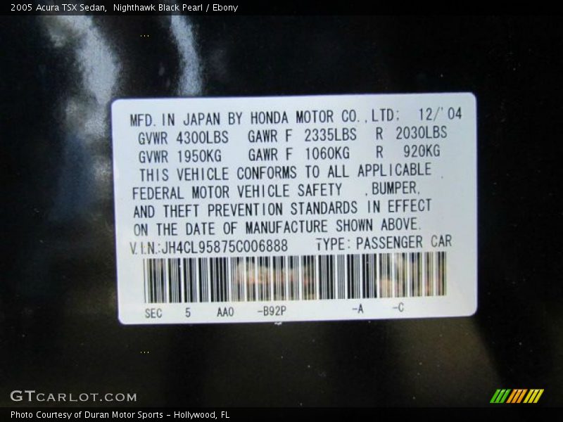 B92P - 2005 Acura TSX Sedan