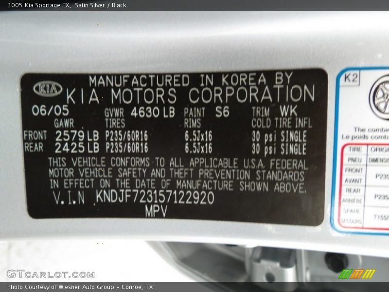 Satin Silver / Black 2005 Kia Sportage EX