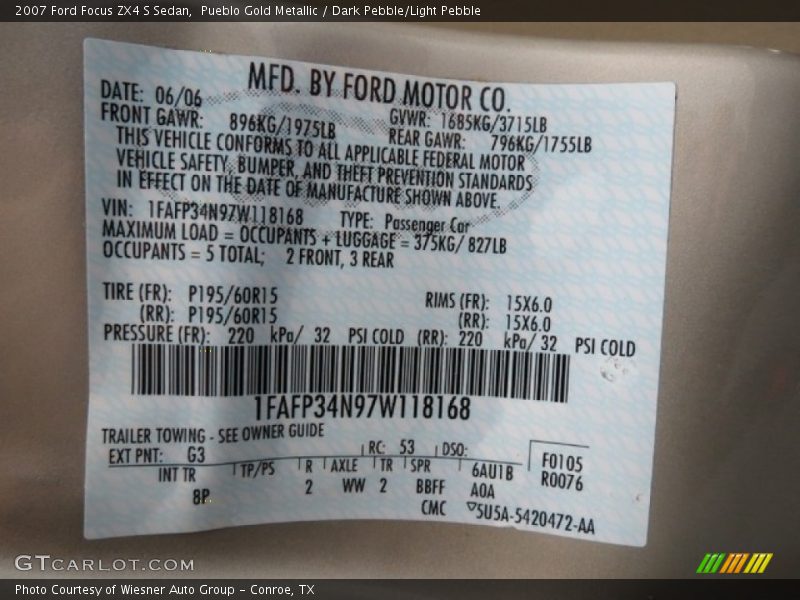 Pueblo Gold Metallic / Dark Pebble/Light Pebble 2007 Ford Focus ZX4 S Sedan