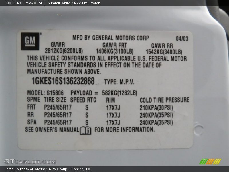 Summit White / Medium Pewter 2003 GMC Envoy XL SLE