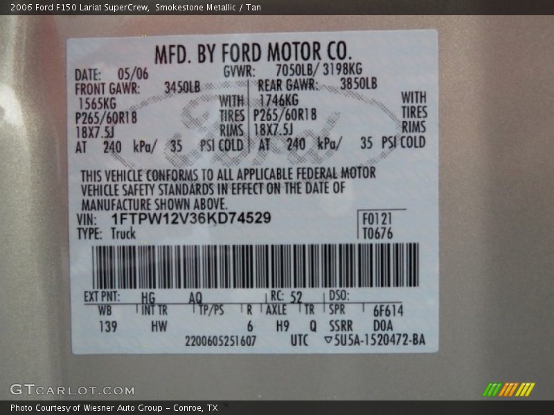 Smokestone Metallic / Tan 2006 Ford F150 Lariat SuperCrew