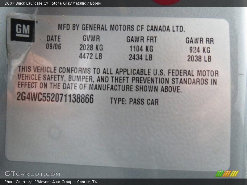 Stone Gray Metallic / Ebony 2007 Buick LaCrosse CX