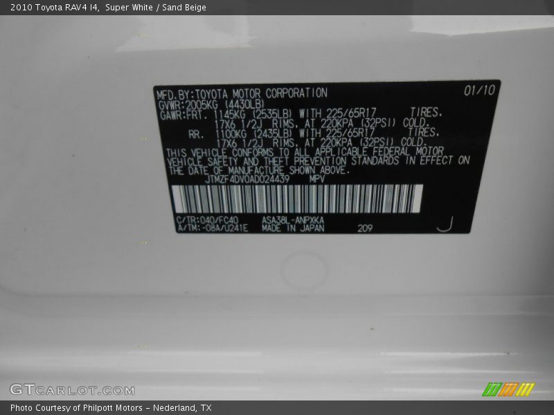 Super White / Sand Beige 2010 Toyota RAV4 I4