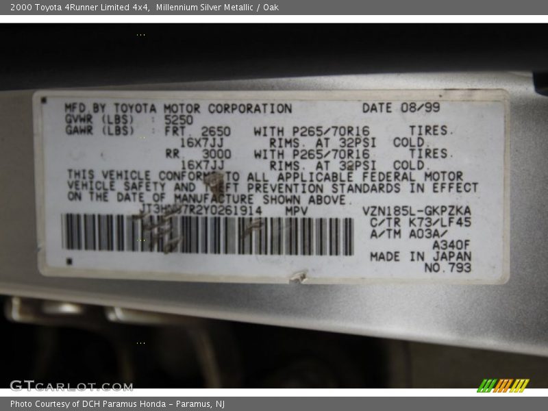 Millennium Silver Metallic / Oak 2000 Toyota 4Runner Limited 4x4