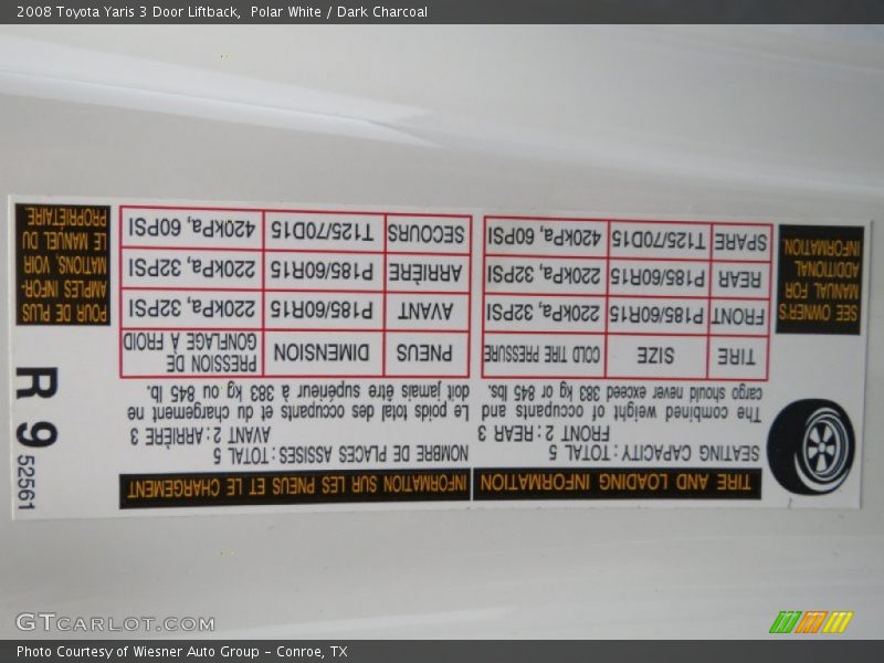 Polar White / Dark Charcoal 2008 Toyota Yaris 3 Door Liftback