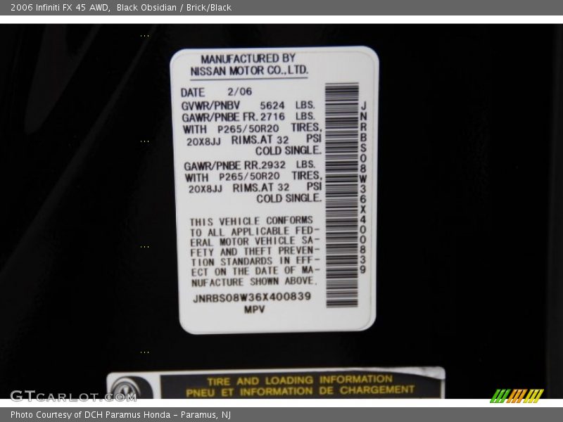 Black Obsidian / Brick/Black 2006 Infiniti FX 45 AWD