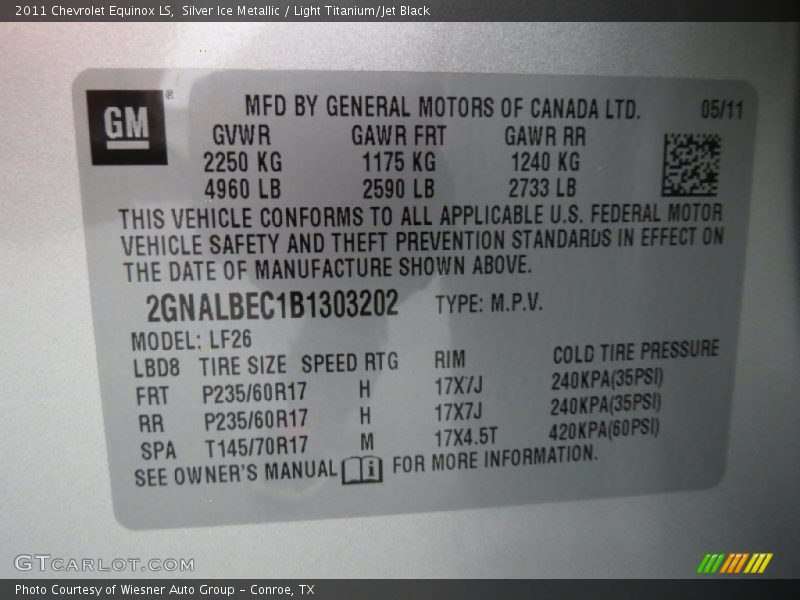 Silver Ice Metallic / Light Titanium/Jet Black 2011 Chevrolet Equinox LS