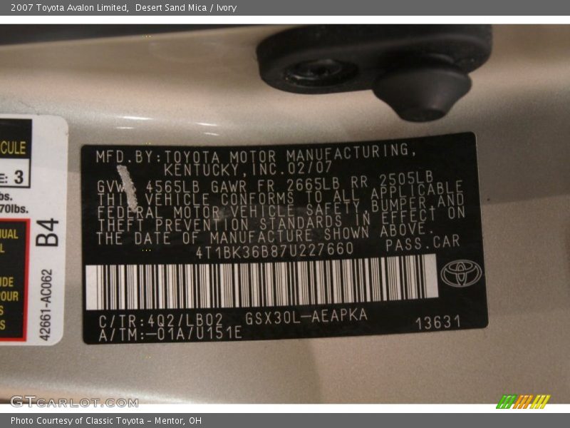 Desert Sand Mica / Ivory 2007 Toyota Avalon Limited