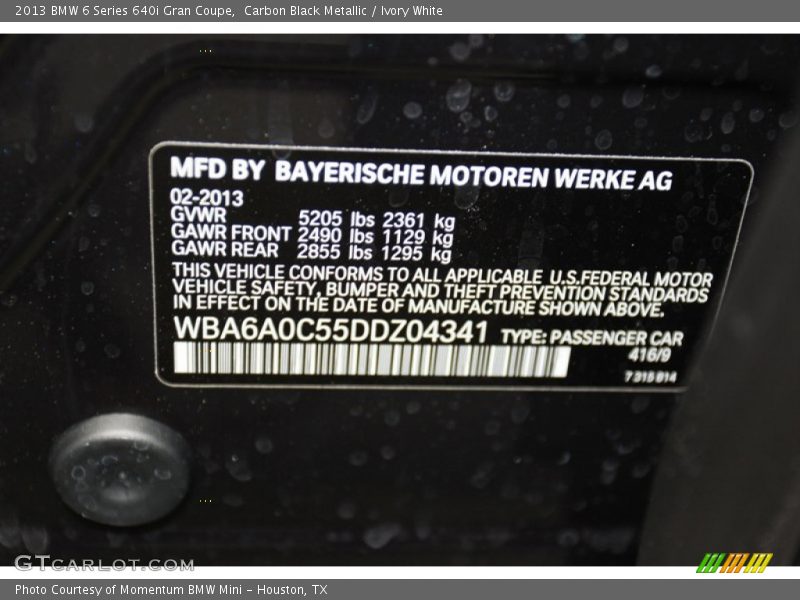 2013 6 Series 640i Gran Coupe Carbon Black Metallic Color Code 416