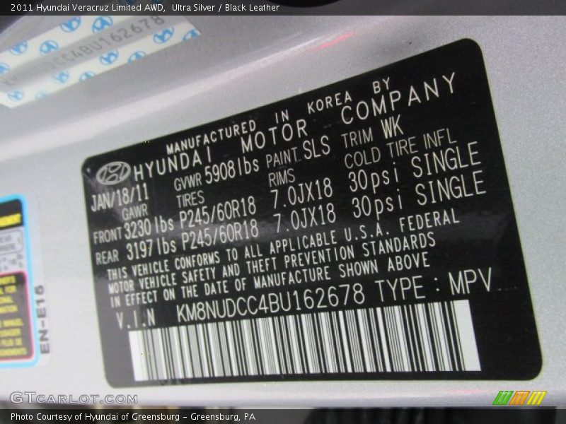 Ultra Silver / Black Leather 2011 Hyundai Veracruz Limited AWD