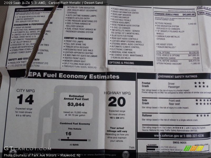  2009 9-7X 5.3i AWD Window Sticker
