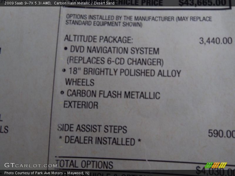  2009 9-7X 5.3i AWD Window Sticker