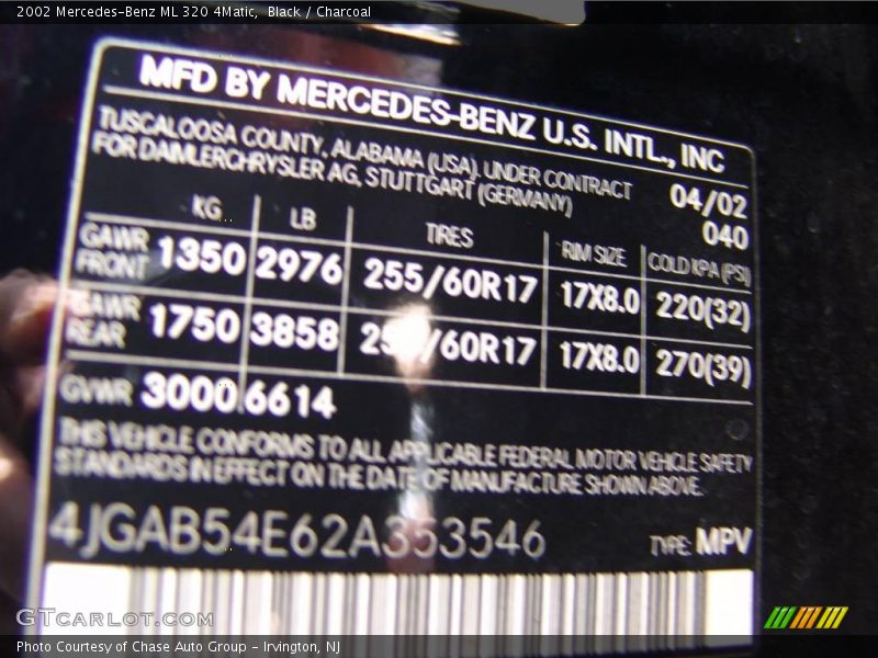 Black / Charcoal 2002 Mercedes-Benz ML 320 4Matic