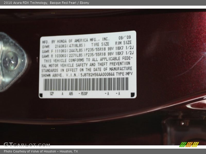 Basque Red Pearl / Ebony 2010 Acura RDX Technology