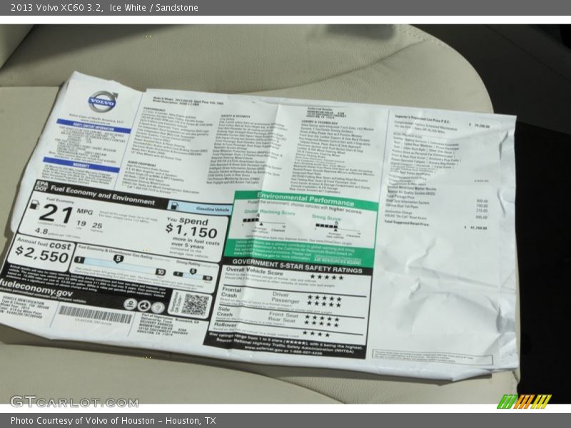  2013 XC60 3.2 Window Sticker