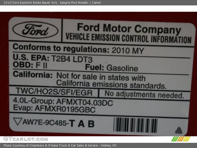 Sangria Red Metallic / Camel 2010 Ford Explorer Eddie Bauer 4x4