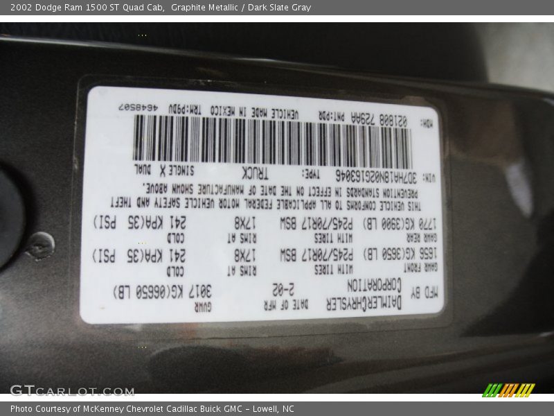 Graphite Metallic / Dark Slate Gray 2002 Dodge Ram 1500 ST Quad Cab