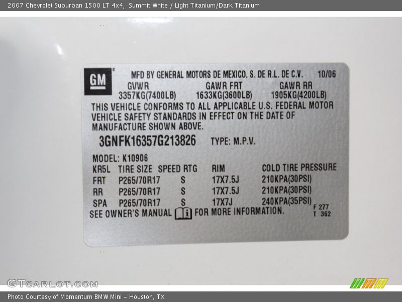 Summit White / Light Titanium/Dark Titanium 2007 Chevrolet Suburban 1500 LT 4x4