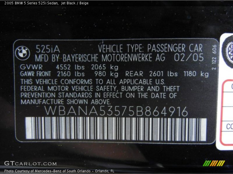 Jet Black / Beige 2005 BMW 5 Series 525i Sedan