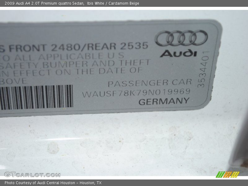 Ibis White / Cardamom Beige 2009 Audi A4 2.0T Premium quattro Sedan