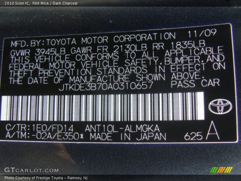 Flint Mica / Dark Charcoal 2010 Scion tC