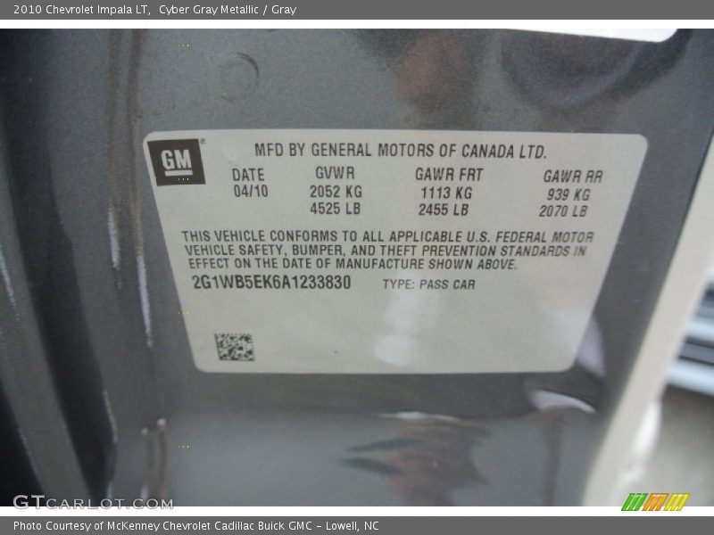 Cyber Gray Metallic / Gray 2010 Chevrolet Impala LT