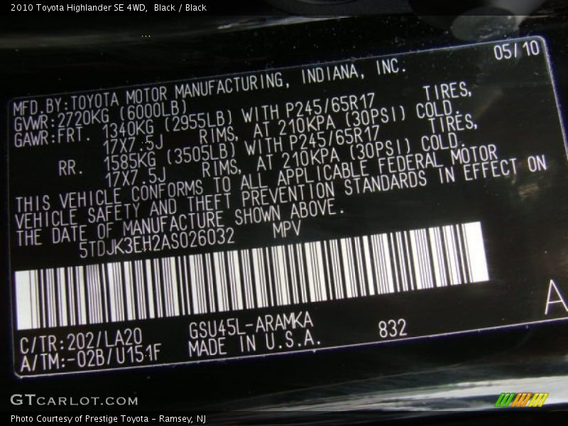 Black / Black 2010 Toyota Highlander SE 4WD