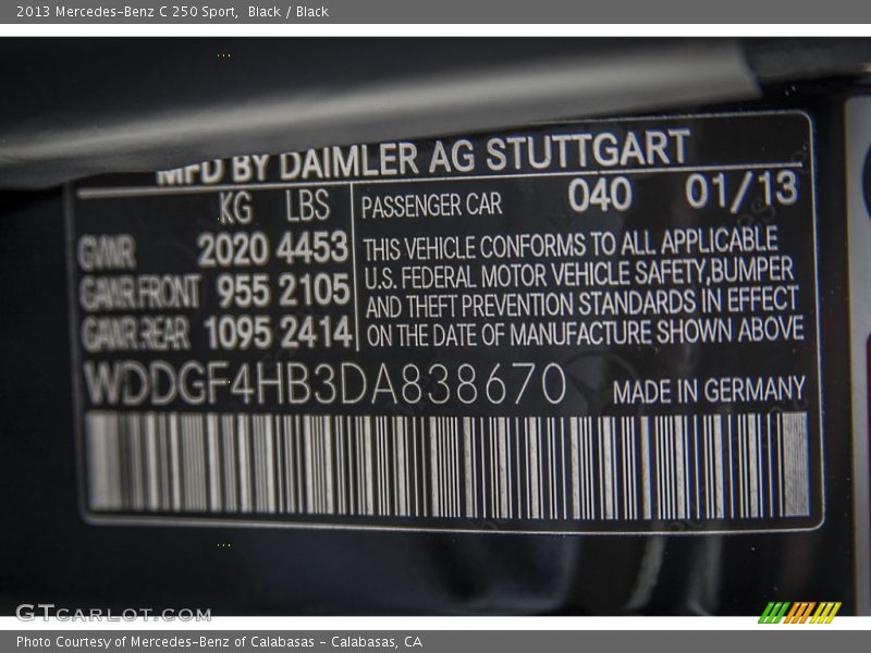 Black / Black 2013 Mercedes-Benz C 250 Sport