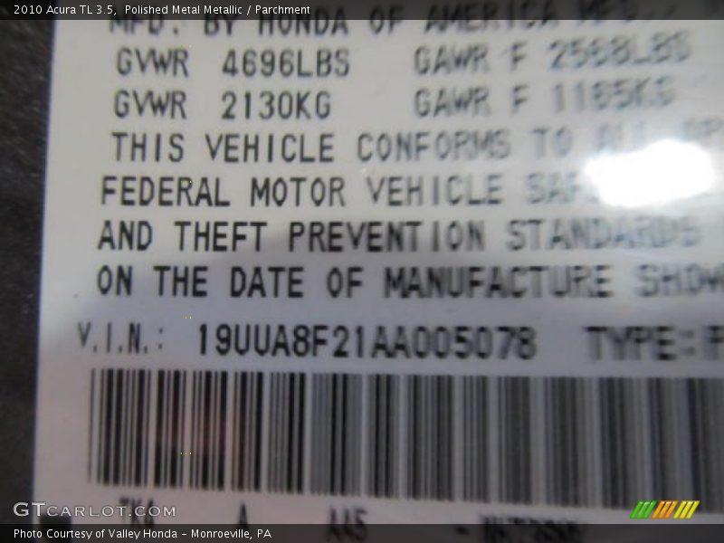 Polished Metal Metallic / Parchment 2010 Acura TL 3.5