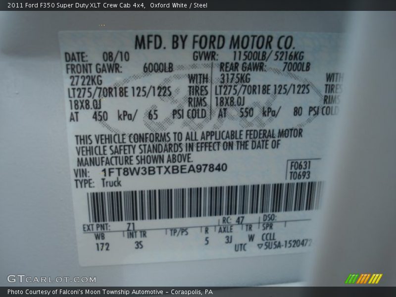 Oxford White / Steel 2011 Ford F350 Super Duty XLT Crew Cab 4x4