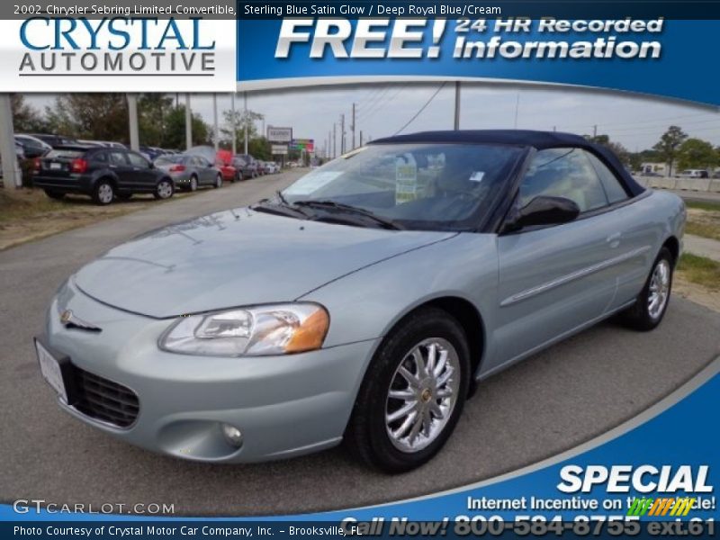 Sterling Blue Satin Glow / Deep Royal Blue/Cream 2002 Chrysler Sebring Limited Convertible