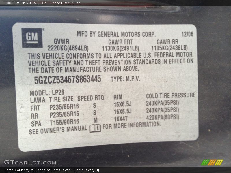 Chili Pepper Red / Tan 2007 Saturn VUE V6