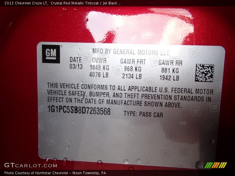 Crystal Red Metallic Tintcoat / Jet Black 2013 Chevrolet Cruze LT