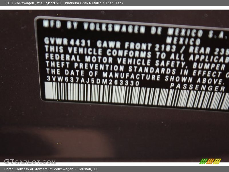 Platinum Gray Metallic / Titan Black 2013 Volkswagen Jetta Hybrid SEL