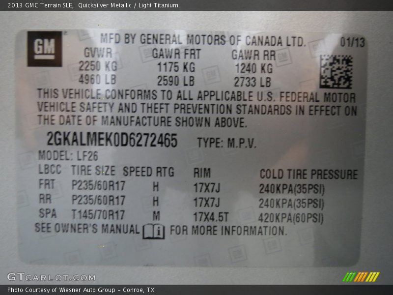 Quicksilver Metallic / Light Titanium 2013 GMC Terrain SLE